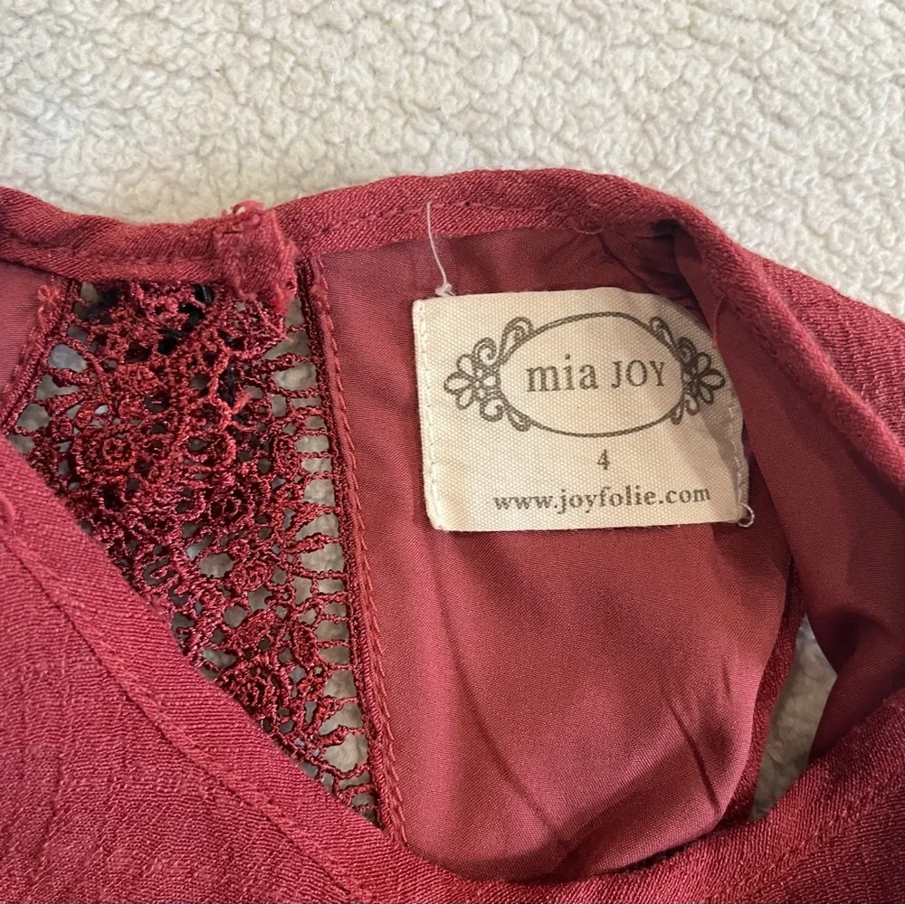 Joyfolie Mia Joy Girls Flowy Tiered Lace Gemma Dress in Mesa Rose Size 4